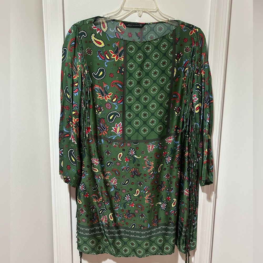 Zara Green Paisley Fringe Tunic Dress